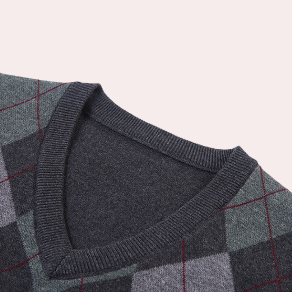 Męski sweter z eleganckim wzorem argyle - Felix-ciemnoszary-S-Trend Polska