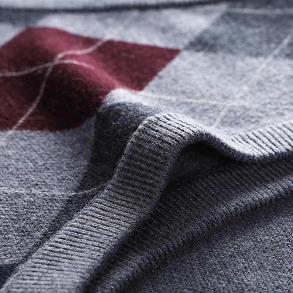Męski sweter z eleganckim wzorem argyle - Felix-ciemnoszary-S-Trend Polska