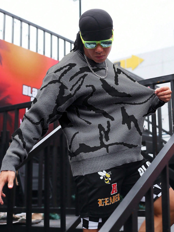 Męski sweter z graficznym nadrukiem - Arvid-Czarny-S-Trend Polska