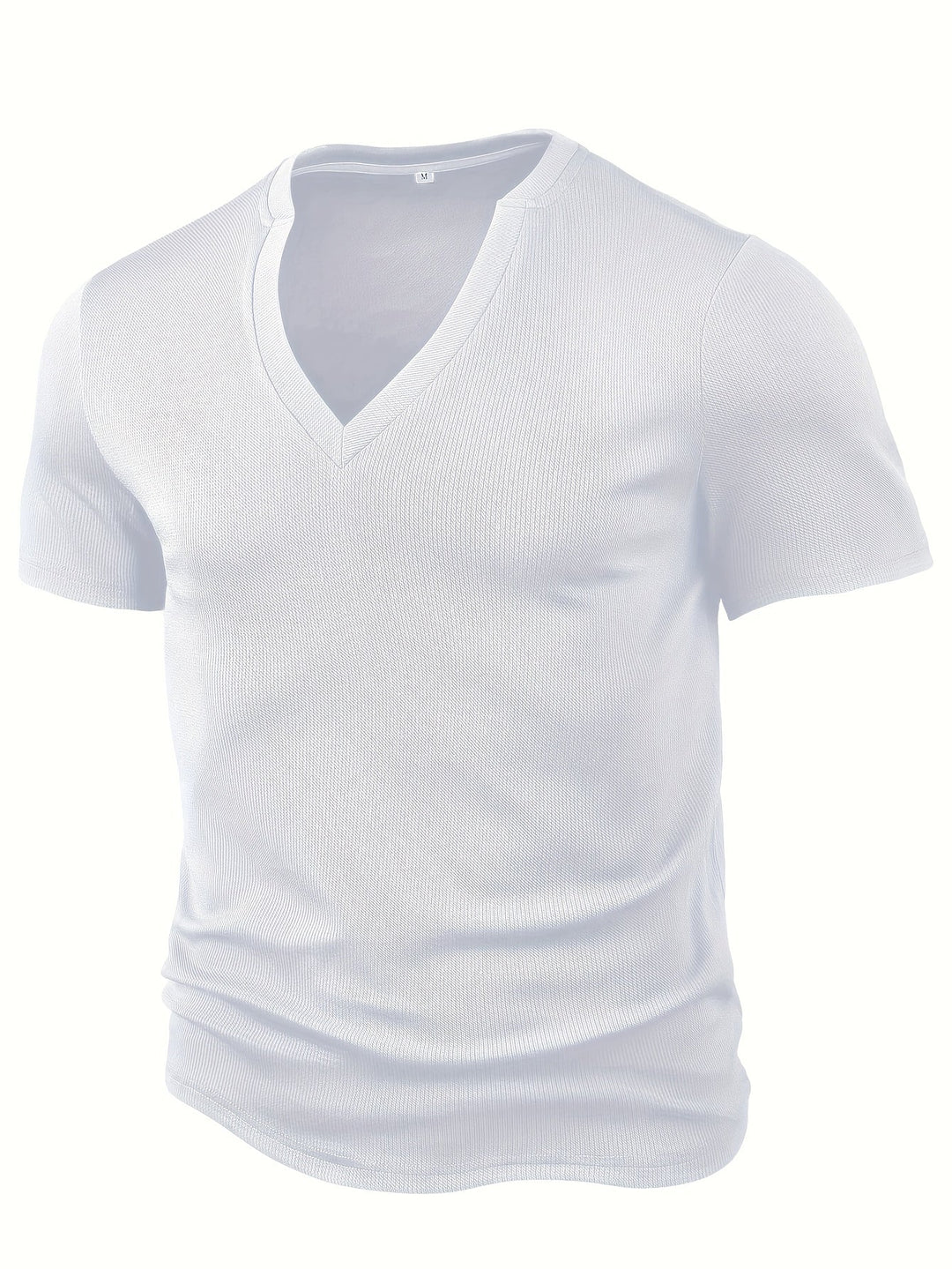 Męski T-shirt z głębokim dekoltem V i teksturą - Rafael-Biały-S-Trend Polska
