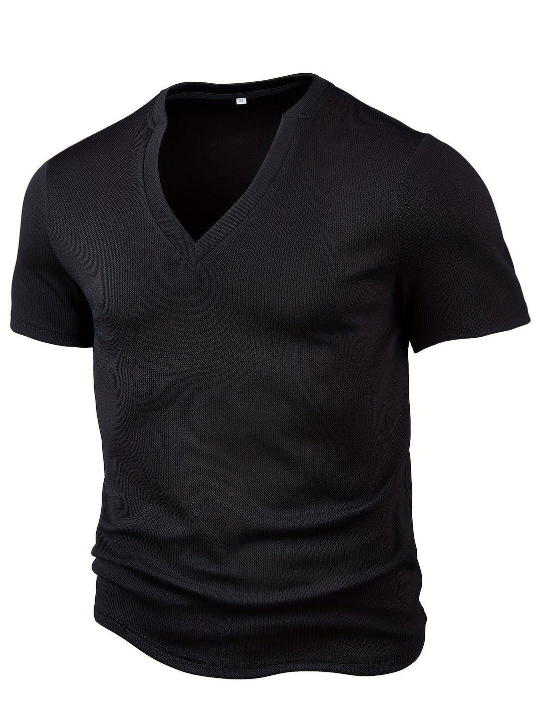 Męski T-shirt z głębokim dekoltem V i teksturą - Rafael-Czarny-S-Trend Polska