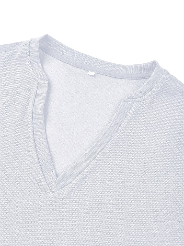 Męski T-shirt z głębokim dekoltem V i teksturą - Rafael-Biały-S-Trend Polska