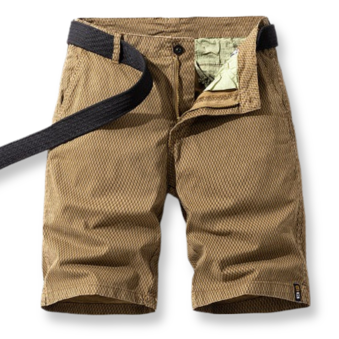 Męskie krótkie spodenki z regulowanym pasem - ComfyFlex-Khaki-S-Trend Polska