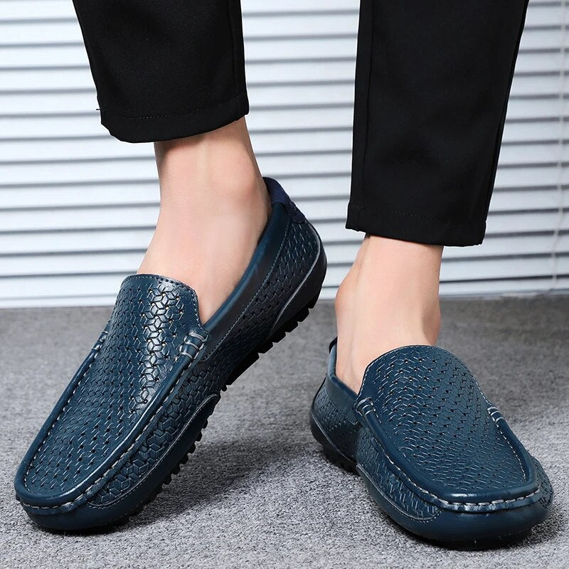 Męskie skórzane loafersy – Damiano-Niebieski-1-39-Trend Polska