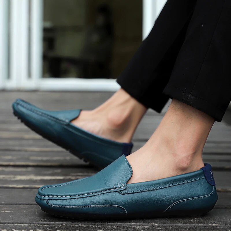 Męskie skórzane loafersy – Damiano-Niebieski-1-39-Trend Polska
