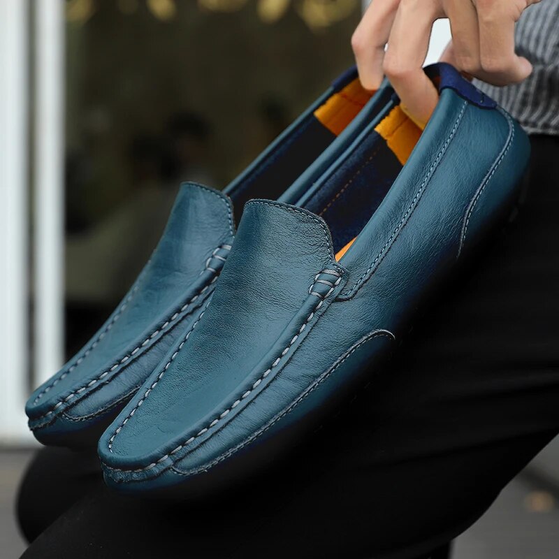 Męskie skórzane loafersy – Damiano-Niebieski-1-39-Trend Polska
