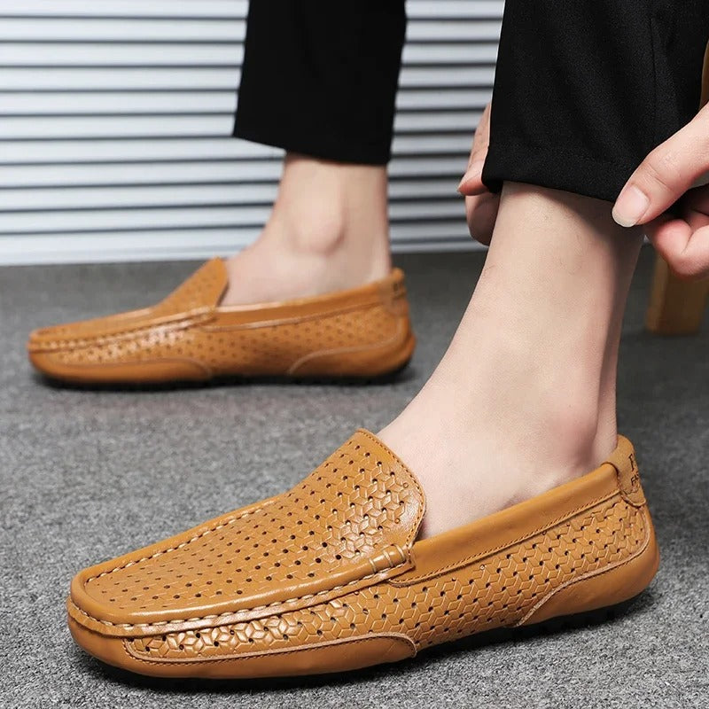 Męskie skórzane loafersy – Damiano-Żółty-1-39-Trend Polska