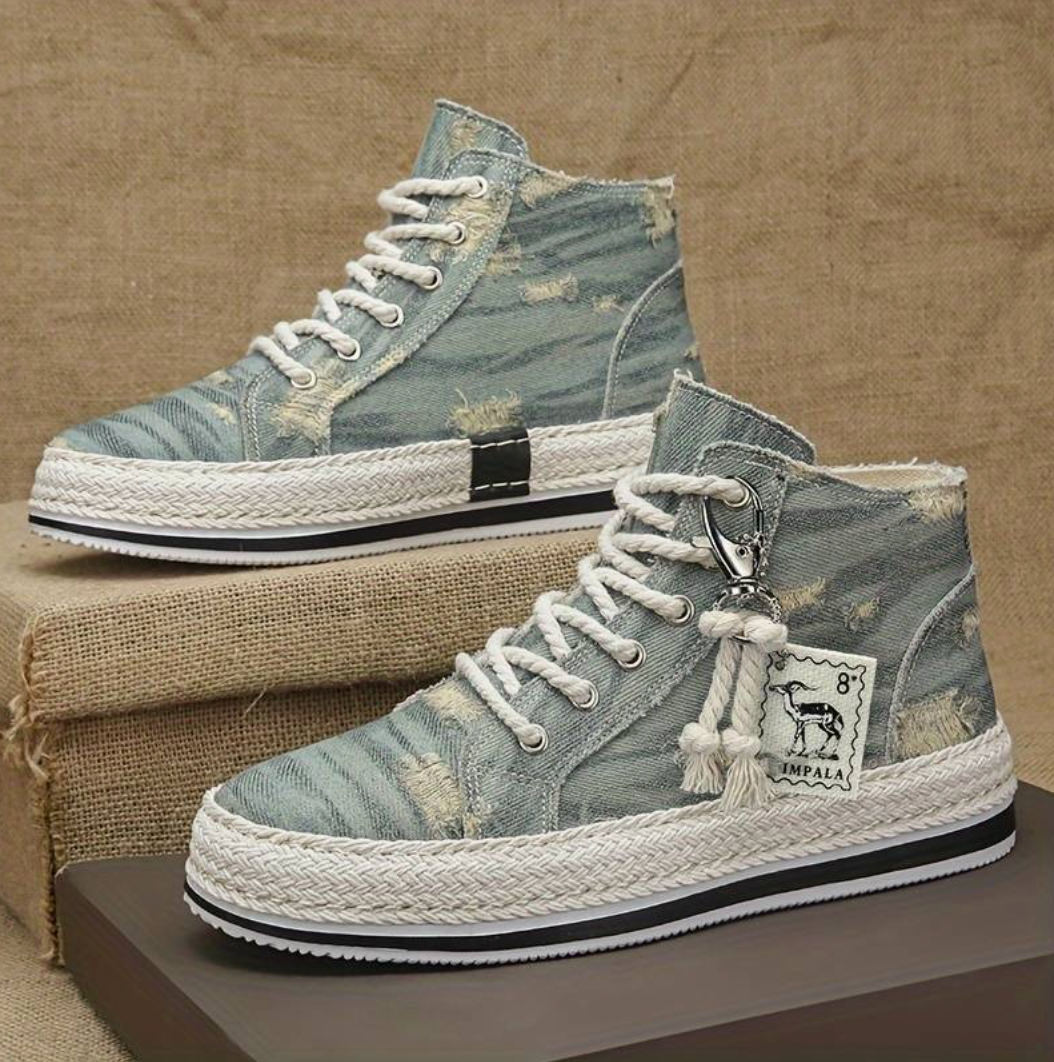 Męskie sneakersy wysokościowe z denimu z podeszwą antypoślizgową i wsparciem kostki – Jarek-Błękitny-36-Trend Polska