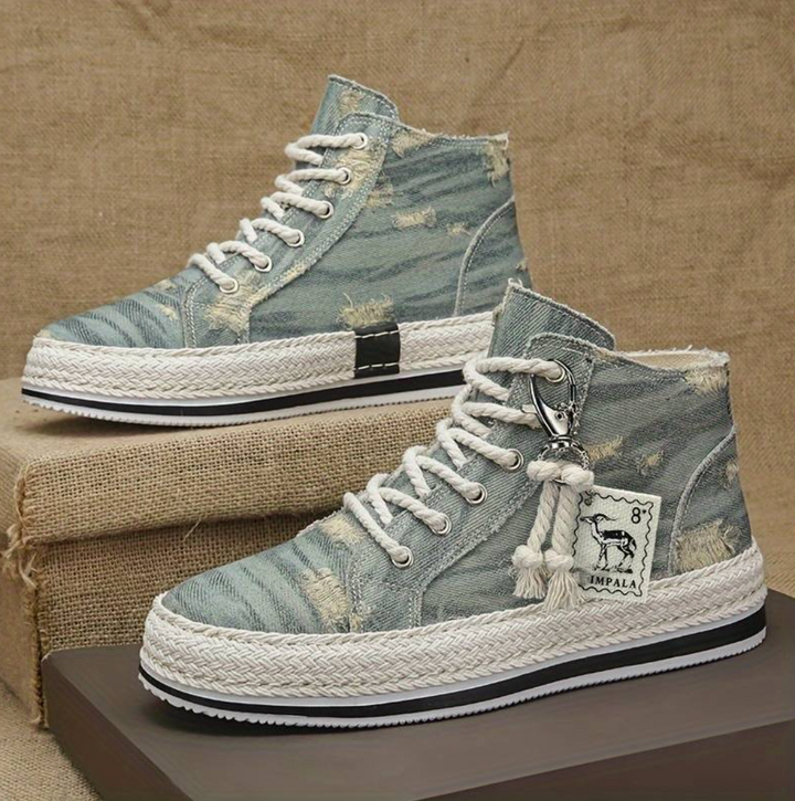 Męskie sneakersy wysokościowe z denimu z podeszwą antypoślizgową i wsparciem kostki – Jarek-Błękitny-36-Trend Polska