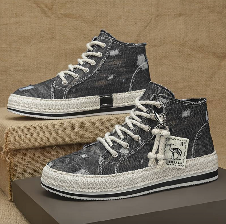 Męskie sneakersy wysokościowe z denimu z podeszwą antypoślizgową i wsparciem kostki – Jarek-Czarny-36-Trend Polska