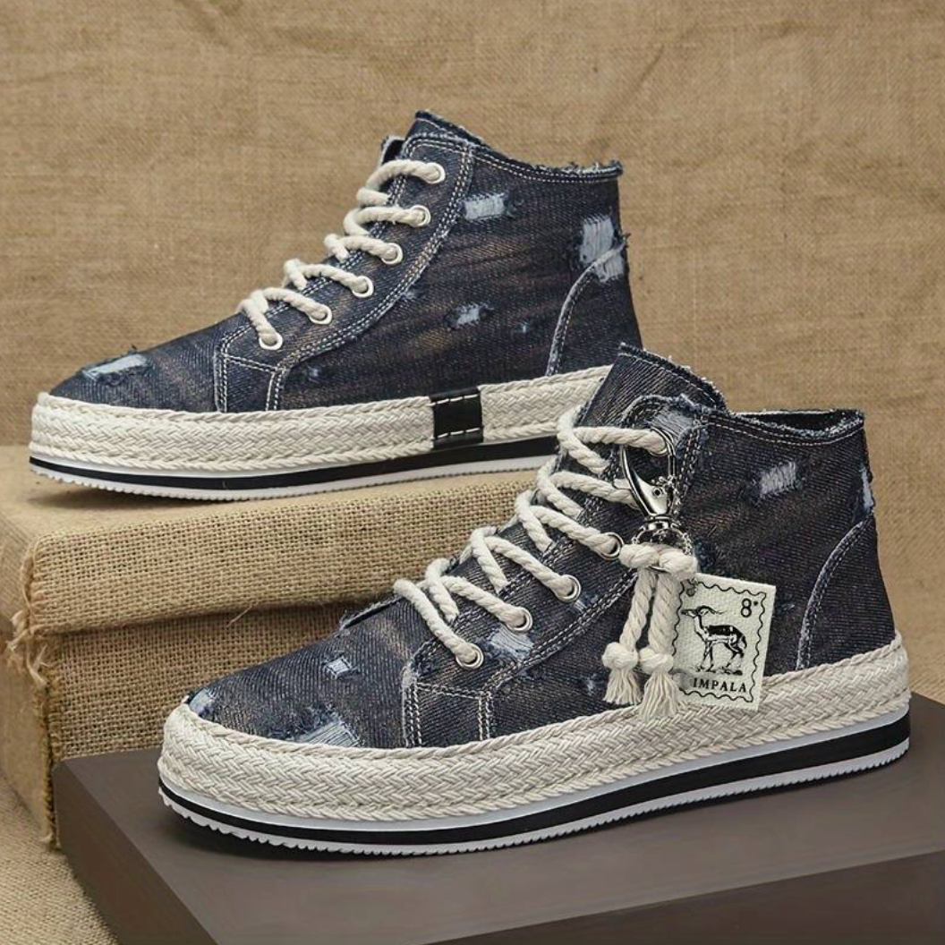 Męskie sneakersy wysokościowe z denimu z podeszwą antypoślizgową i wsparciem kostki – Jarek-Niebieski-36-Trend Polska