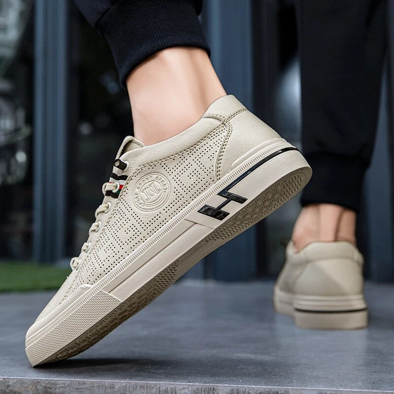 Męskie sneakersy z perforowanej skóry o lekkiej konstrukcji – Ethan-Biały-39-Trend Polska
