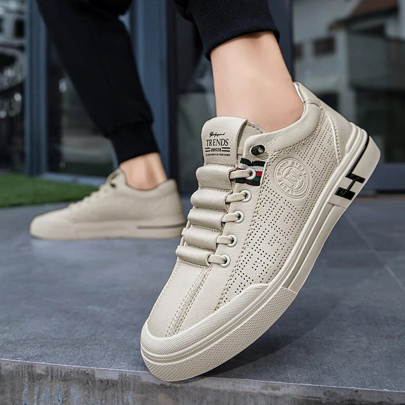 Męskie sneakersy z perforowanej skóry o lekkiej konstrukcji – Ethan-Biały-39-Trend Polska