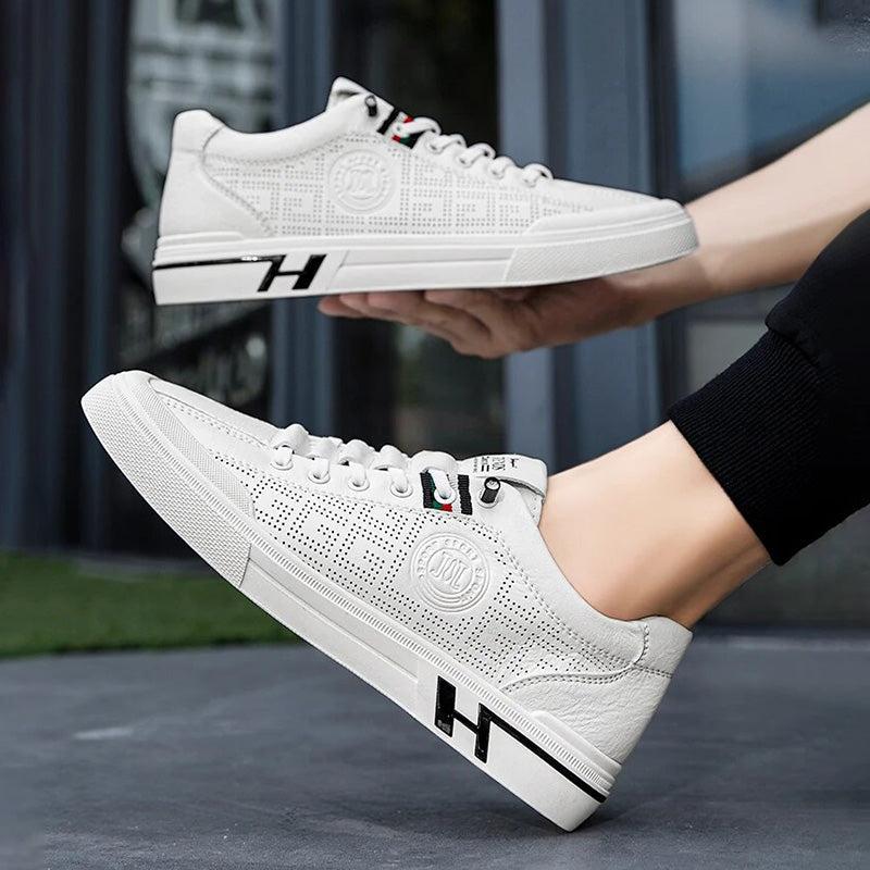 Męskie sneakersy z perforowanej skóry o lekkiej konstrukcji – Ethan-Biały-39-Trend Polska