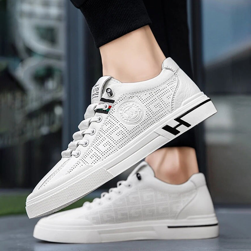 Męskie sneakersy z perforowanej skóry o lekkiej konstrukcji – Ethan-Biały-39-Trend Polska