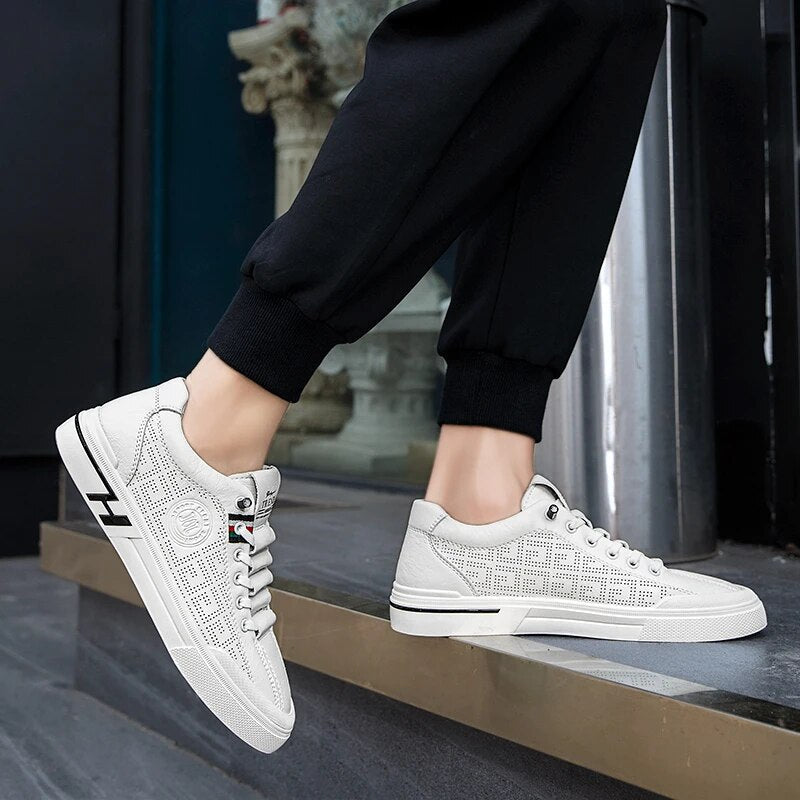 Męskie sneakersy z perforowanej skóry o lekkiej konstrukcji – Ethan-Biały-39-Trend Polska