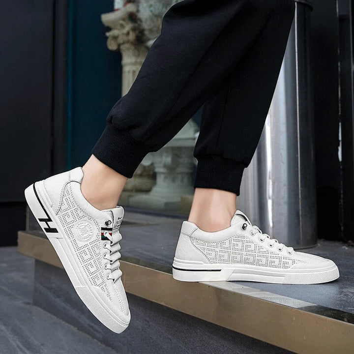 Męskie sneakersy z perforowanej skóry o lekkiej konstrukcji – Ethan-Biały-39-Trend Polska