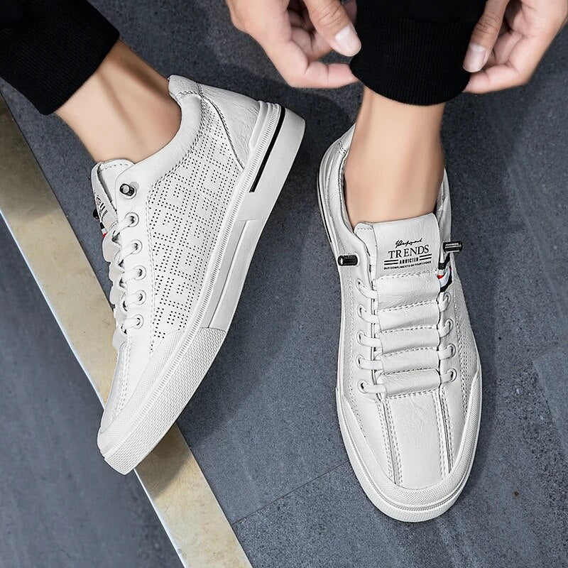 Męskie sneakersy z perforowanej skóry o lekkiej konstrukcji – Ethan-Biały-39-Trend Polska