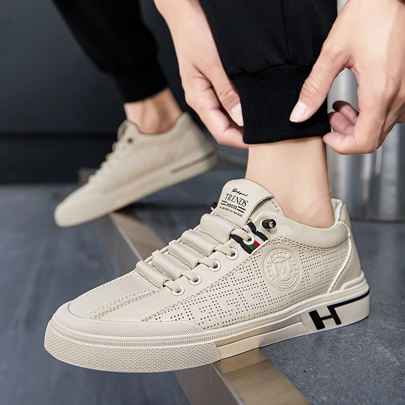 Męskie sneakersy z perforowanej skóry o lekkiej konstrukcji – Ethan-Biały-39-Trend Polska