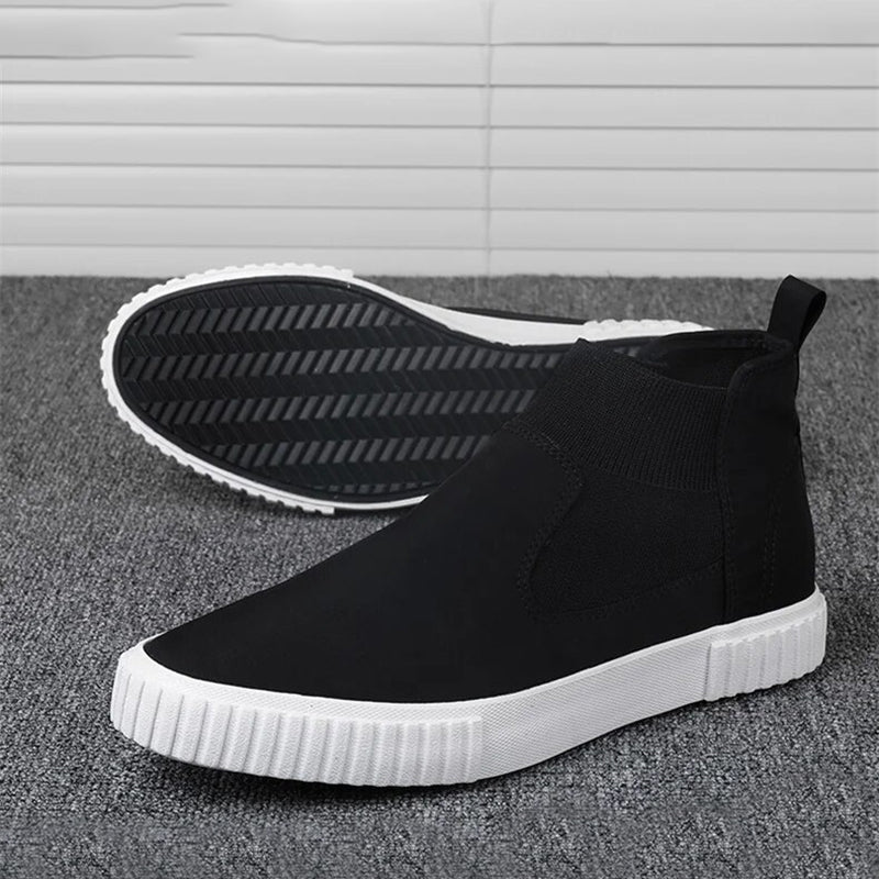 Męskie sneakersy z płótnem w stylu high-top – Lennard-Czarny Biały-39-Trend Polska