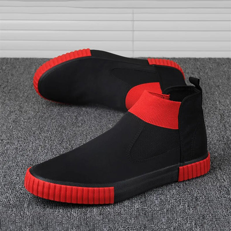 Męskie sneakersy z płótnem w stylu high-top – Lennard-Czarny Czerwony-39-Trend Polska