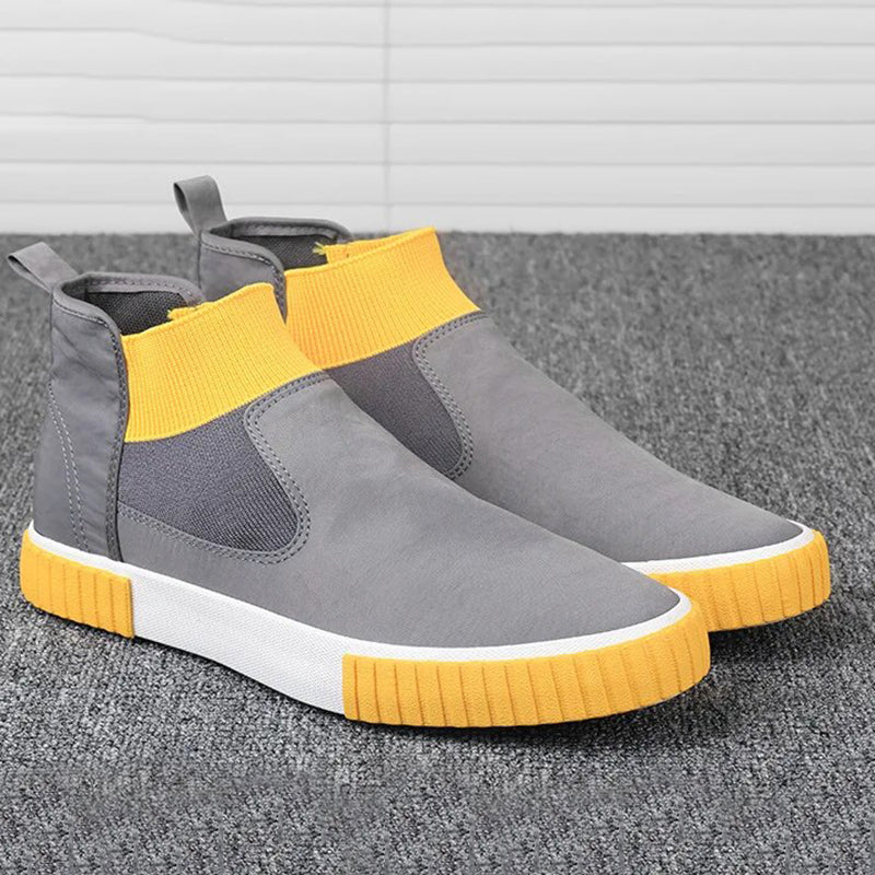 Męskie sneakersy z płótnem w stylu high-top – Lennard-Szary Żółty-39-Trend Polska