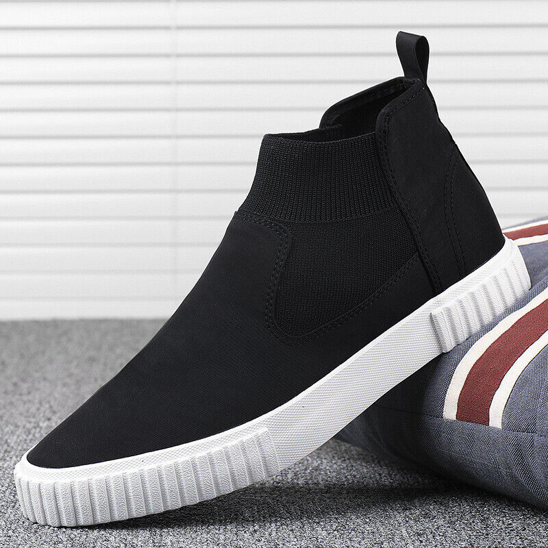 Męskie sneakersy z płótnem w stylu high-top – Lennard-Czarny Czerwony-39-Trend Polska