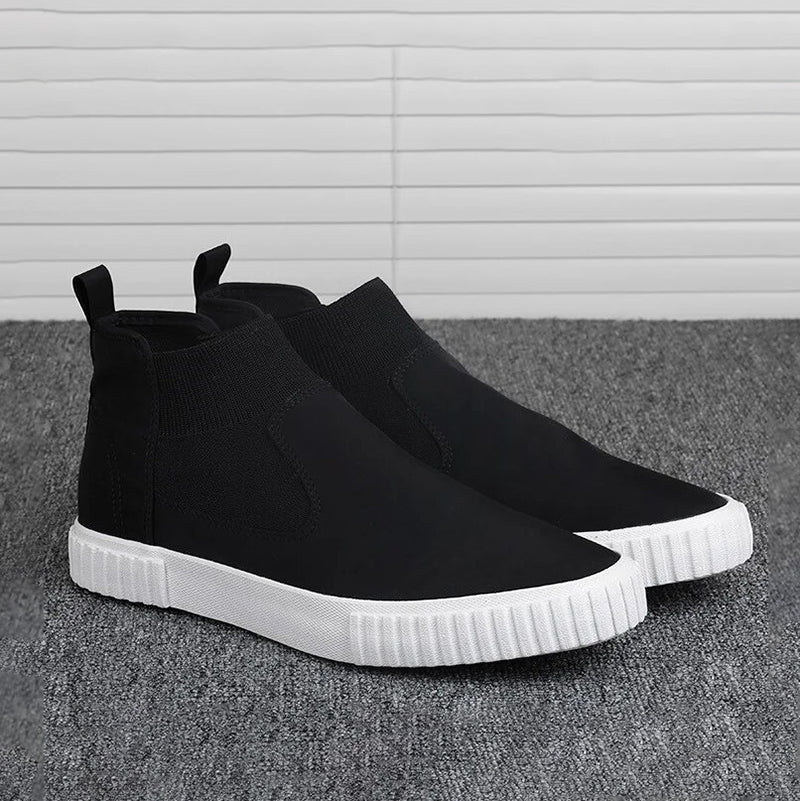 Męskie sneakersy z płótnem w stylu high-top – Lennard-Czarny Czerwony-39-Trend Polska