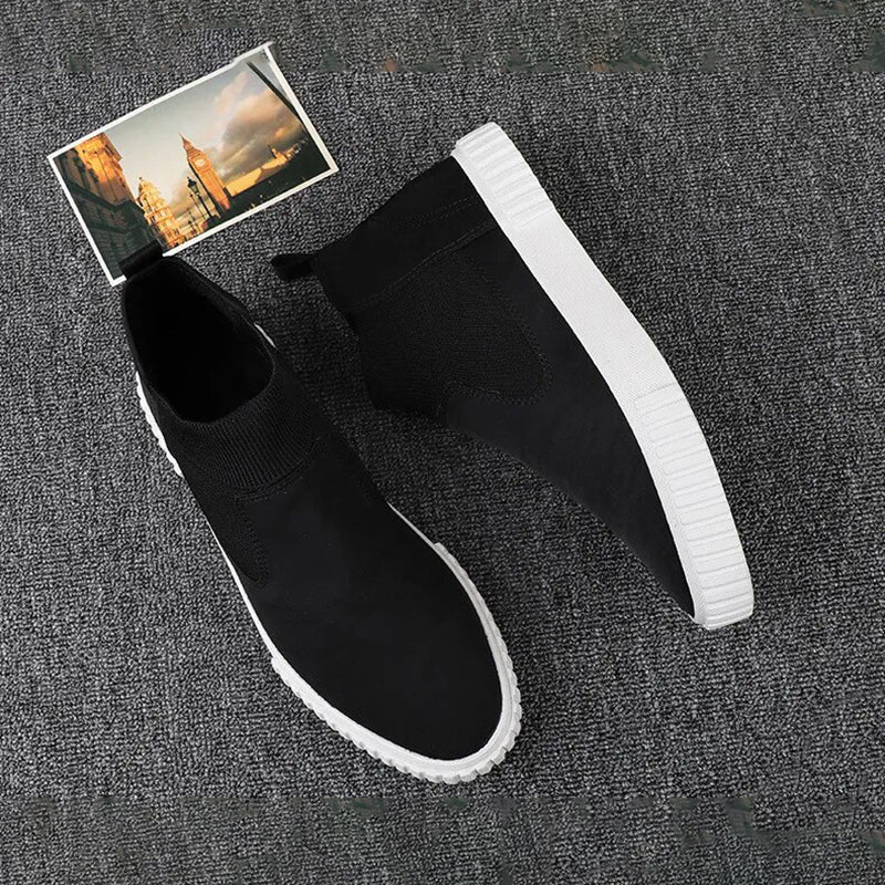 Męskie sneakersy z płótnem w stylu high-top – Lennard-Czarny Czerwony-39-Trend Polska