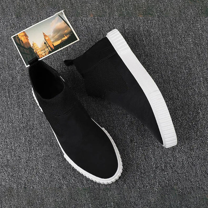 Męskie sneakersy z płótnem w stylu high-top – Lennard-Czarny Czerwony-39-Trend Polska