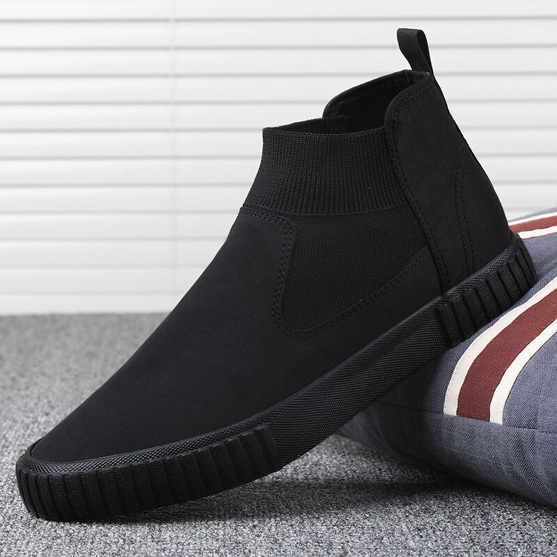 Męskie sneakersy z płótnem w stylu high-top – Lennard-Czarny Czerwony-39-Trend Polska
