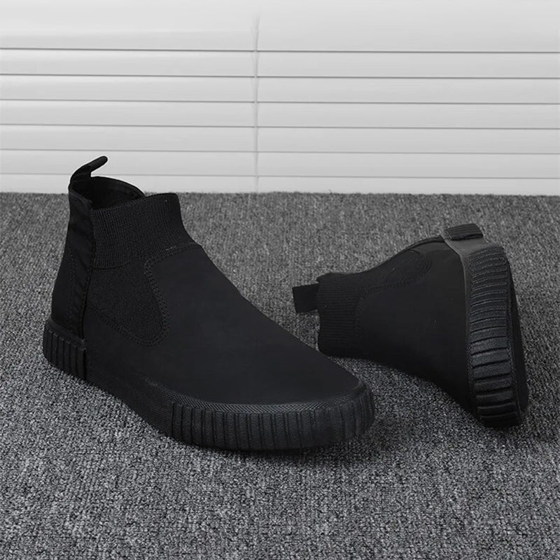Męskie sneakersy z płótnem w stylu high-top – Lennard-Czarny Czerwony-39-Trend Polska