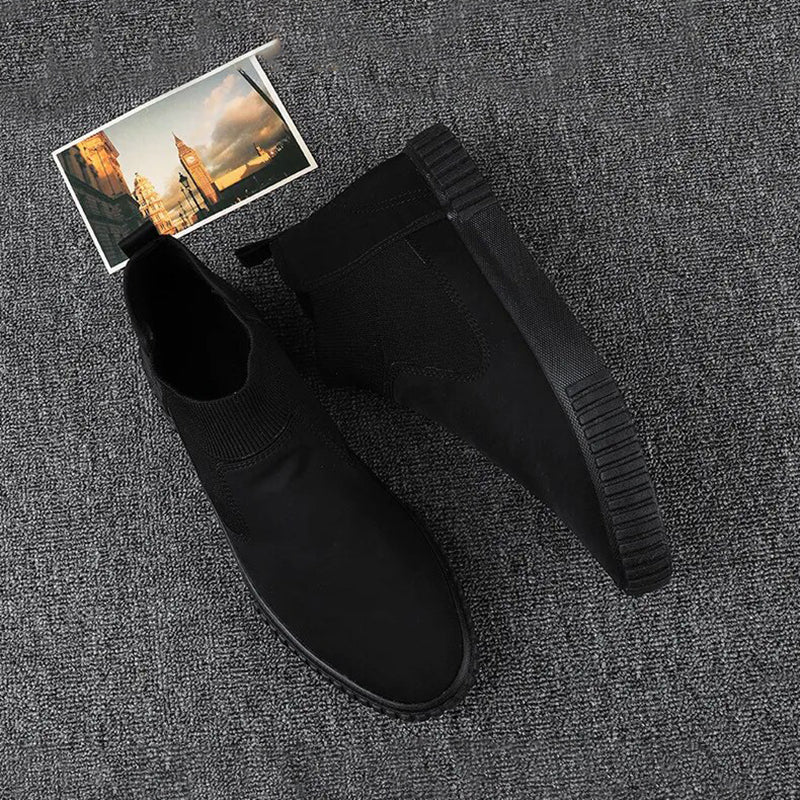 Męskie sneakersy z płótnem w stylu high-top – Lennard-Czarny Czerwony-39-Trend Polska