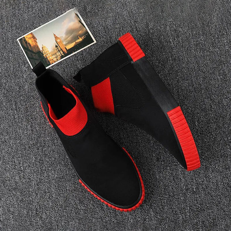Męskie sneakersy z płótnem w stylu high-top – Lennard-Czarny Czerwony-39-Trend Polska