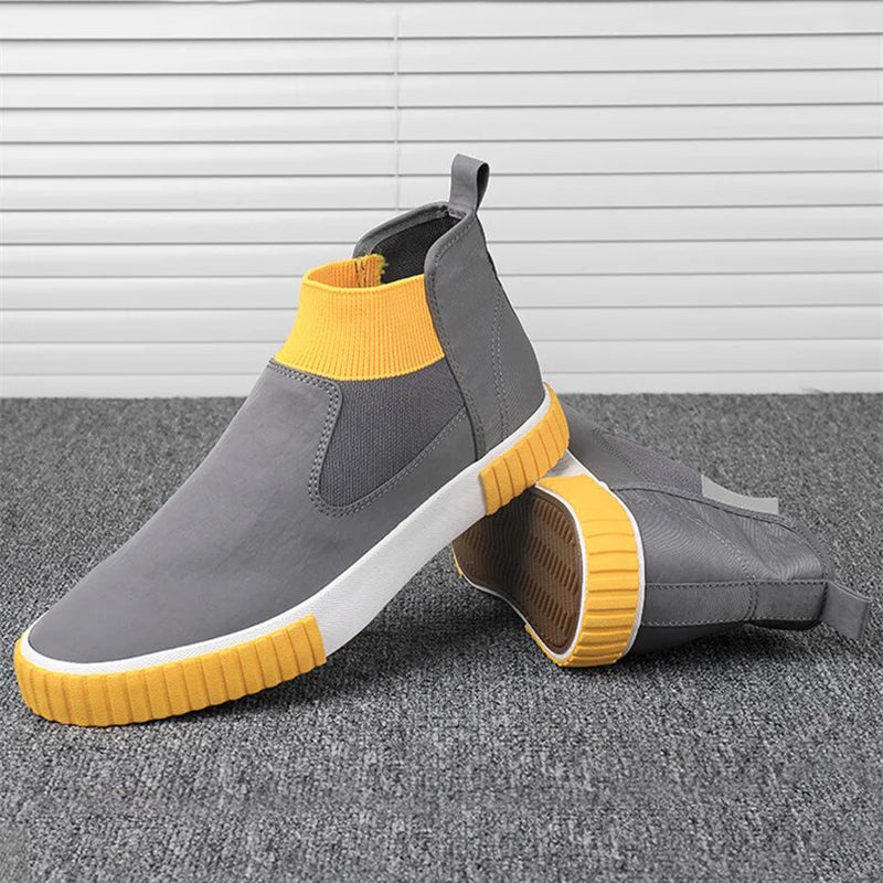 Męskie sneakersy z płótnem w stylu high-top – Lennard-Czarny Czerwony-39-Trend Polska