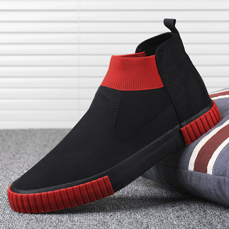 Męskie sneakersy z płótnem w stylu high-top – Lennard-Czarny Czerwony-39-Trend Polska