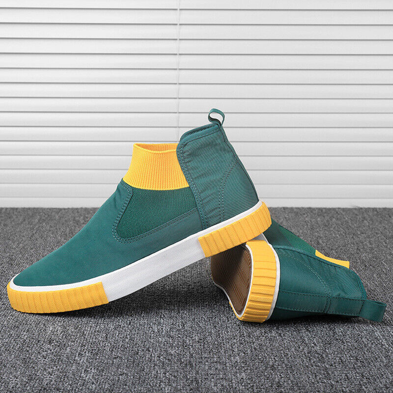 Męskie sneakersy z płótnem w stylu high-top – Lennard-Zielony Żółty-39-Trend Polska