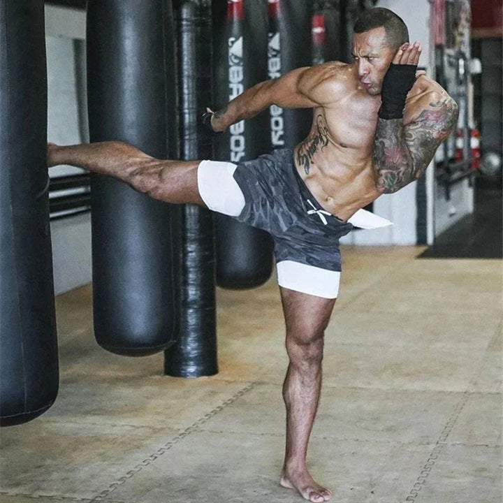 Męskie spodenki biegowe z podwójną warstwą – Milan-Czarny/ jasnoniebieski-M (50-65kg)-Trend Polska