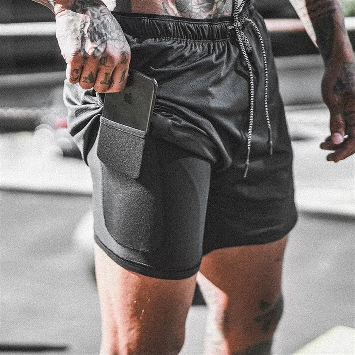 Męskie spodenki biegowe z podwójną warstwą – Milan-Czarny/ jasnoniebieski-M (50-65kg)-Trend Polska