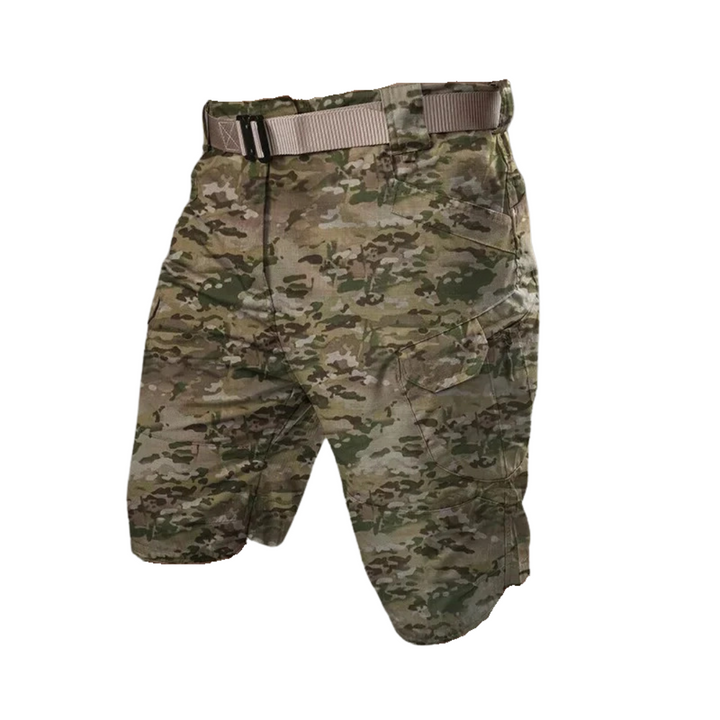Męskie szorty outdoorowe z 6 kieszeniami zapinanymi na zamek - FlexTrek Cargo Shorts-Brązowy b-S-Trend Polska