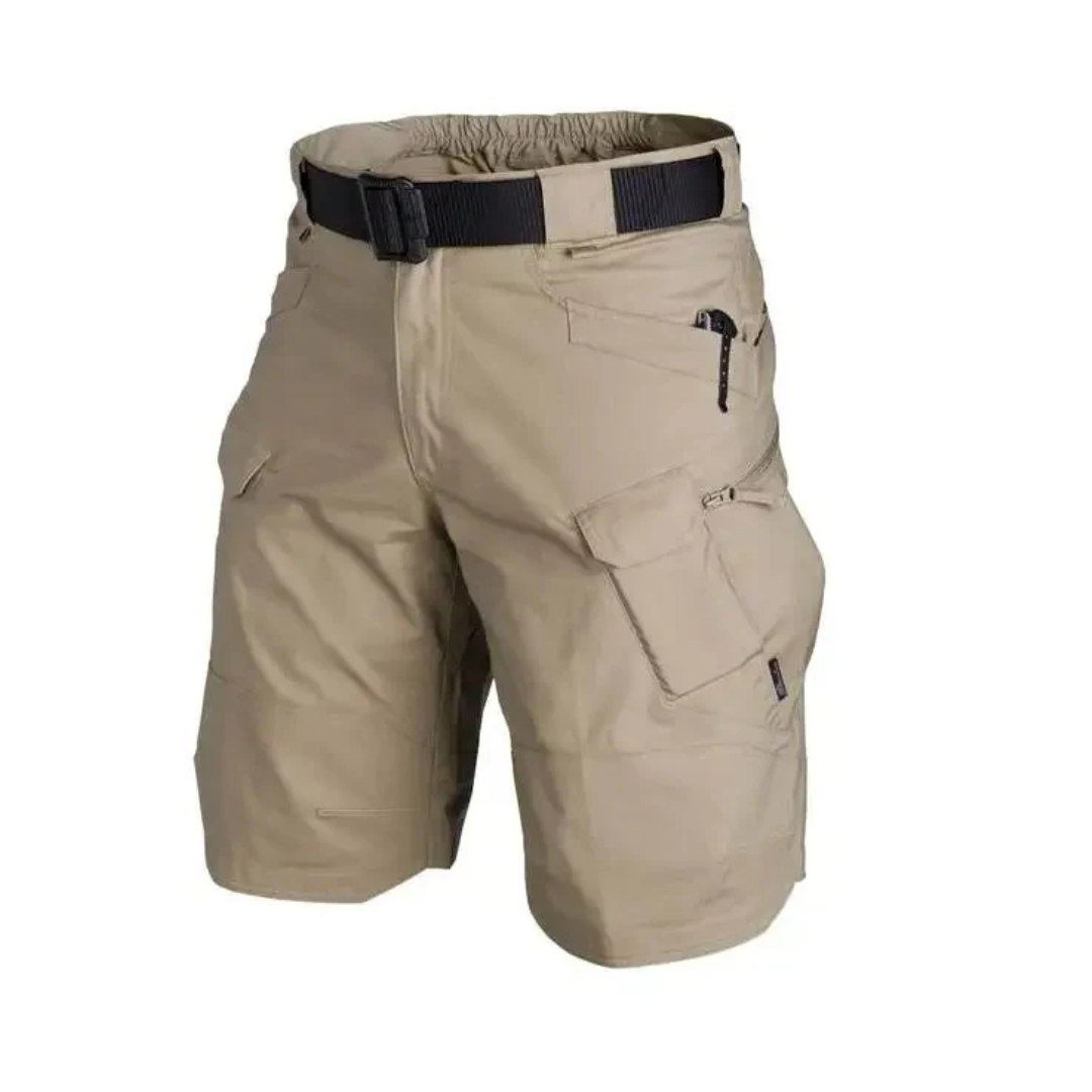 Męskie szorty outdoorowe z 6 kieszeniami zapinanymi na zamek - FlexTrek Cargo Shorts-ciemnobrązowy-S-Trend Polska
