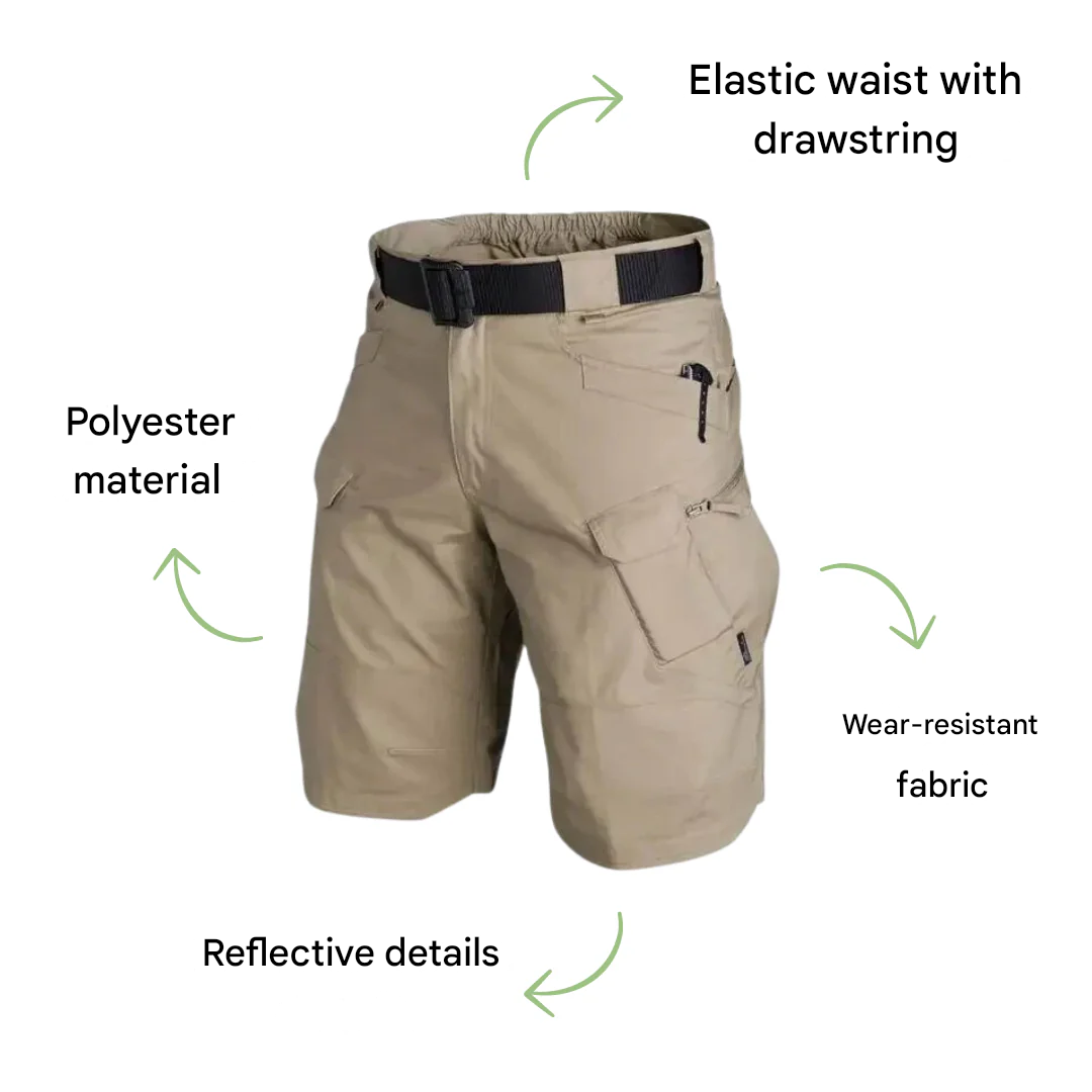 Męskie szorty outdoorowe z 6 kieszeniami zapinanymi na zamek - FlexTrek Cargo Shorts-ciemnobrązowy-S-Trend Polska