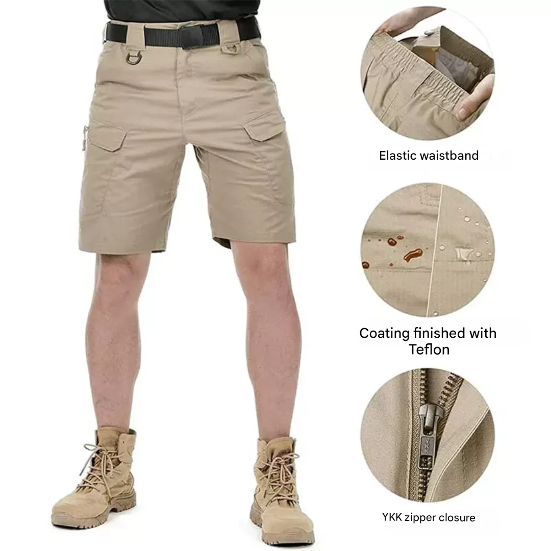 Męskie szorty outdoorowe z 6 kieszeniami zapinanymi na zamek - FlexTrek Cargo Shorts-ciemnobrązowy-S-Trend Polska