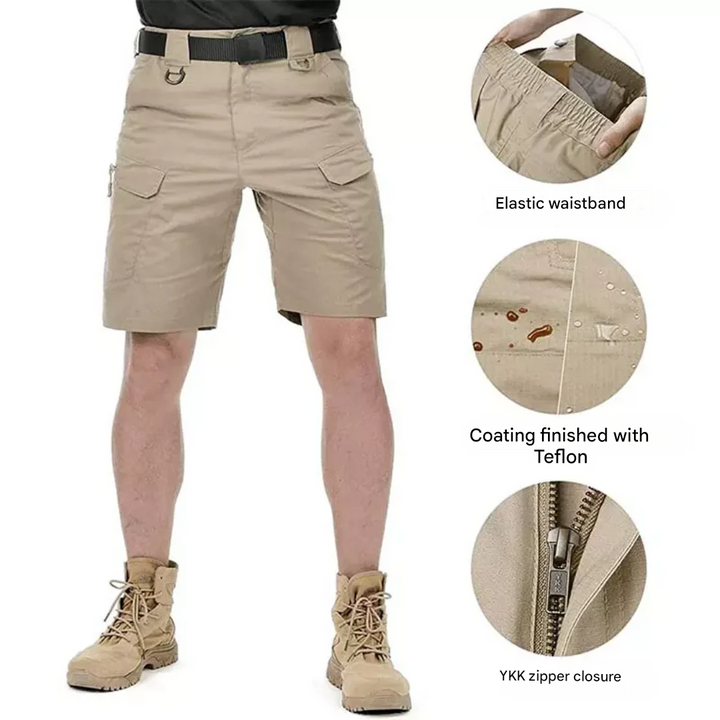 Męskie szorty outdoorowe z 6 kieszeniami zapinanymi na zamek - FlexTrek Cargo Shorts-ciemnobrązowy-S-Trend Polska