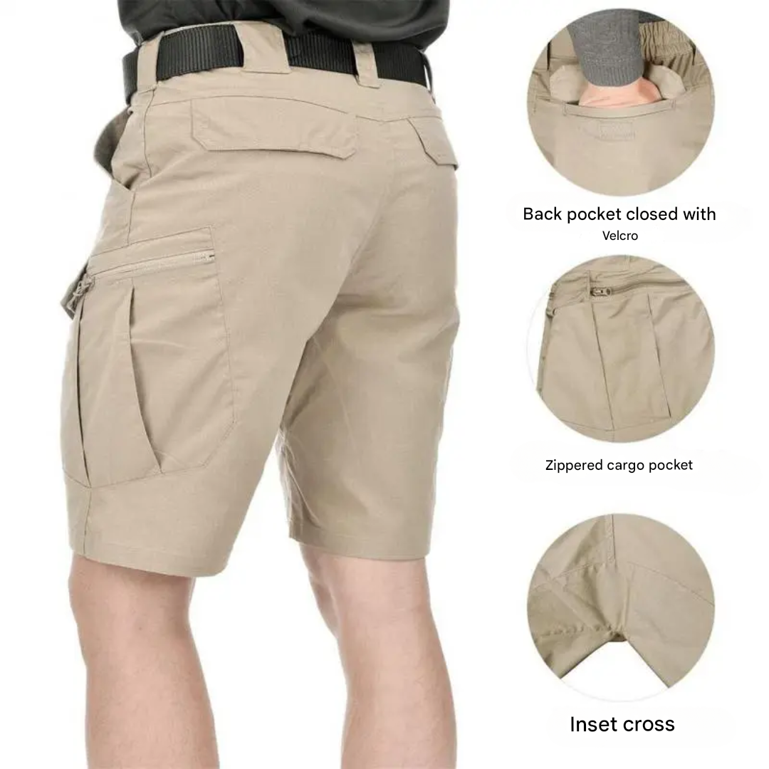 Męskie szorty outdoorowe z 6 kieszeniami zapinanymi na zamek - FlexTrek Cargo Shorts-ciemnobrązowy-S-Trend Polska
