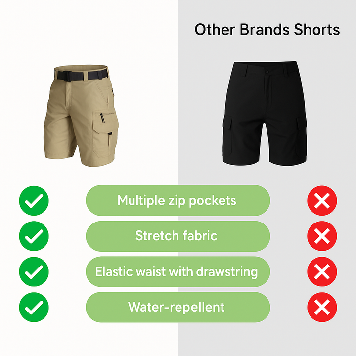 Męskie szorty outdoorowe z 6 kieszeniami zapinanymi na zamek - FlexTrek Cargo Shorts-ciemnobrązowy-S-Trend Polska