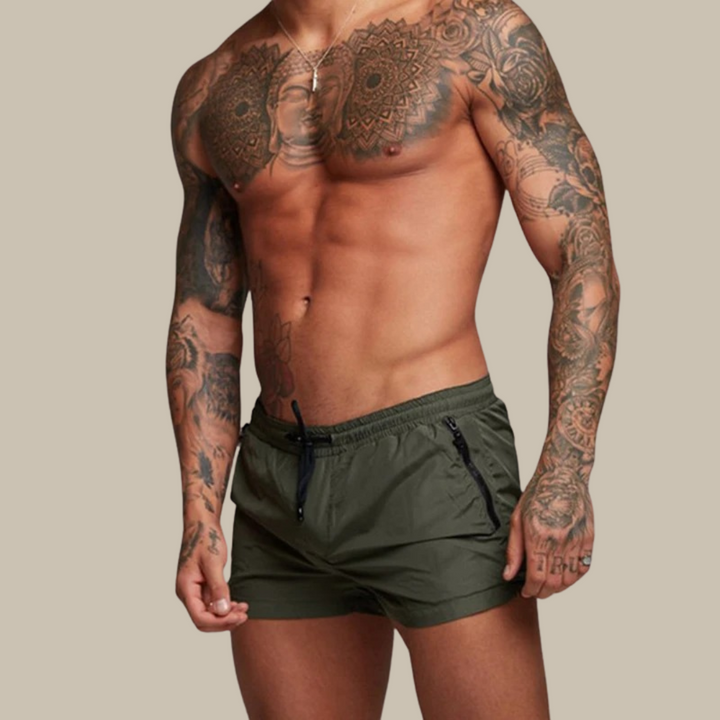 Męskie szybko schnące kąpielówki | Aqua Di Man Stretch Shorts-Zielony wojskowy-S-Trend Polska