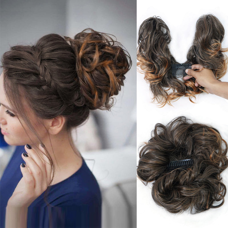 Messy Clip-in Bun z boczną klamrą – Elina-Brązowa mieszanka-Trend Polska