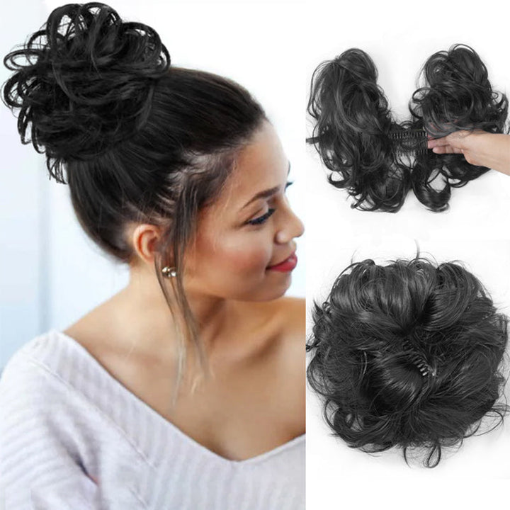 Messy Clip-in Bun z boczną klamrą – Elina-Czarny-Trend Polska