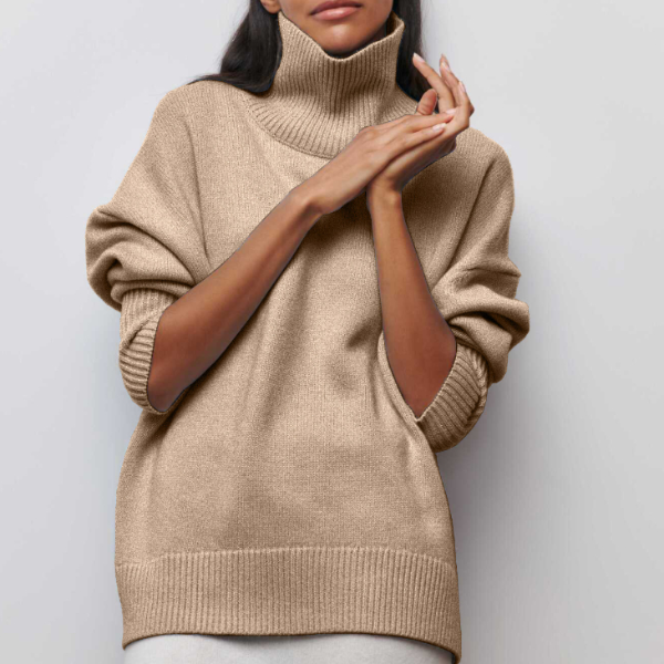 Miękki, oversize sweter damski - Celeste-Beżowy-Jedna rozmiar-Trend Polska